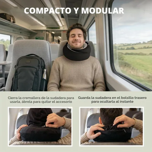 Vista 4 de Dot&Dot Almohada de viaje de espuma viscoelástica para aviones - Almohada de viaje para dormir - Almohada de avión para soporte cervical - Almohada