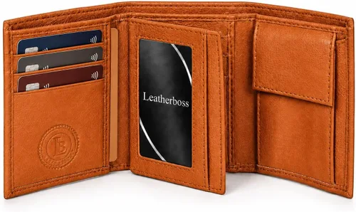 Vista 11 de Leatherboss - Cartera de piel para niños, delgada, compacta, con solapa y bolsillo para monedas, para hombres y mujeres, color negro