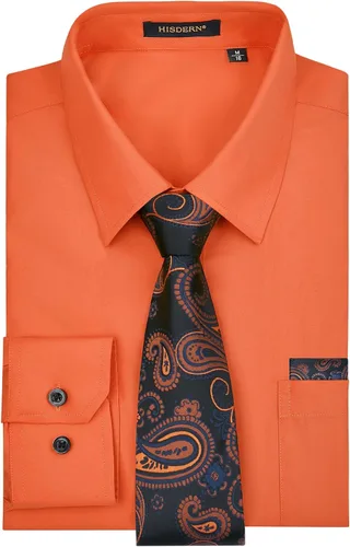Vista 8 de HISDERN Mens Dress Shirt with Tie Pocket Square Set Classic Button Down Shirt Matching Tie Long Sleeve Shirts 08-verde