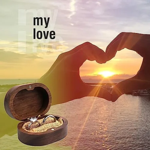 Vista 6 de molchagar Caja de anillos para ceremonia de boda, caja de anillo de 2 ranuras, con texto en inglés "It Was Always You Commitment of Love", soporte