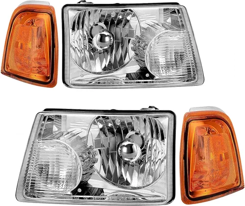 Vista 12 de Conjunto de repuesto de faros delanteros para Ford Explorer. Reflectores ámbar, carcasa cromada Compatible con Ford Explorer Sport Trac 2007-2010