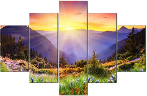 Vista 16 de TUMOVO 5 piezas de arte en lienzo para pared, hermoso castillo de piedra de cisne con paisajes naturales de selva al atardecer, paisajes naturales