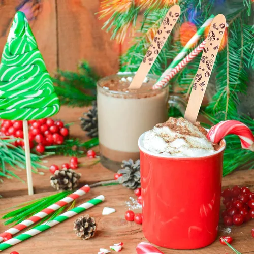 Vista 6 de Eaasty 100 cucharas de madera para chocolate caliente y cacao – 6 pulgadas desechables de Navidad malvavisco, bastón de caramelo, barra