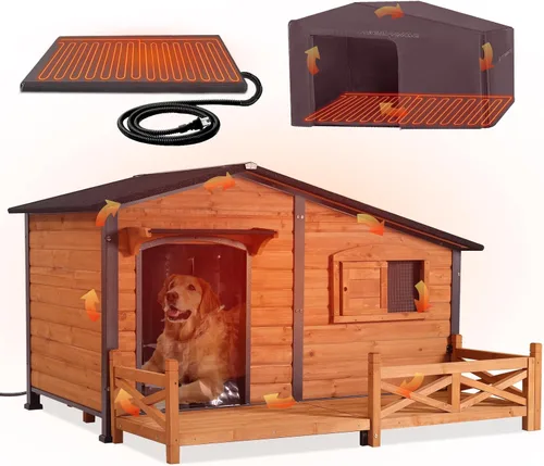 Vista 16 de GUTINNEEN - Casa térmica para perros con aislamiento para exteriores, resistente a la intemperie, con almohadilla térmica controlada por termostato