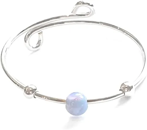 Vista 2 de Anti Stress Anxiety Ring Sterling Silver Stress Relief Fidget Worry Ring Adjustable Blue Opal Spinner Ring