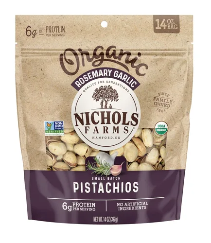 Vista 9 de Nichols Farms Pistachos Orgánicos de California en Cáscara, Aperitivo Proteico Saludable, Habanero Lima, 14 oz