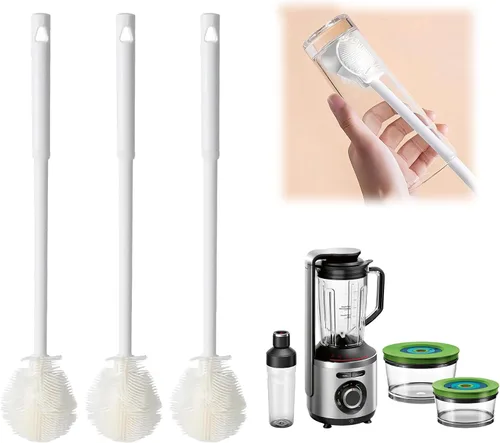 Vista 7 de Cepillo de silicona para botellas, cepillo de agua flexible de cerdas suaves de 360° con mango largo, cepillo de limpieza de tapa de taza