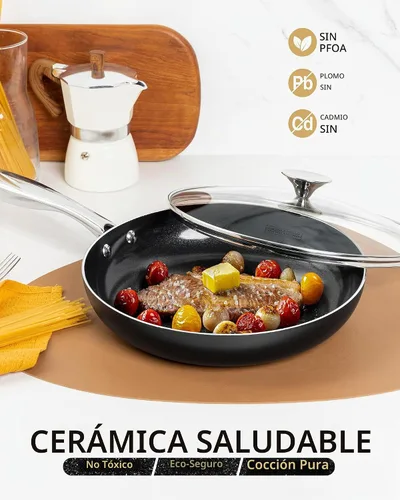 Vista 3 de MICHELANGELO Sartén pequeña – Sartén antiadherente de 8 pulgadas con tapa, sartenes de cerámica no tóxicas con mango de acero inoxidable, sartén