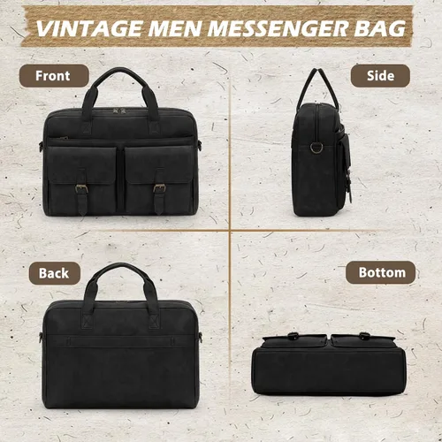 Vista 7 de RAINSMORE Bolsa tipo mensajero para hombre, de piel de 16 pulgadas, para laptop, maletín para computadora de trabajo, oficina, negocios, viajes