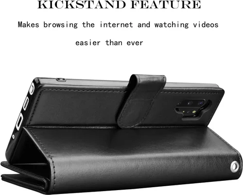 Vista 5 de Njjex Funda tipo cartera para Samsung Galaxy Note 10 Plus, para Galaxy Note 10+ Plus 5G, 9 ranuras para tarjetas; soporte de crédito de Negro