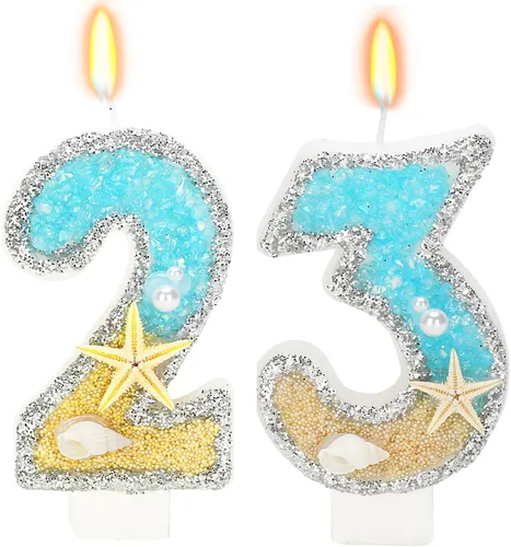 Vista 27 de Vela número 1 de estrella de mar de playa para decoración de pastel Plata
