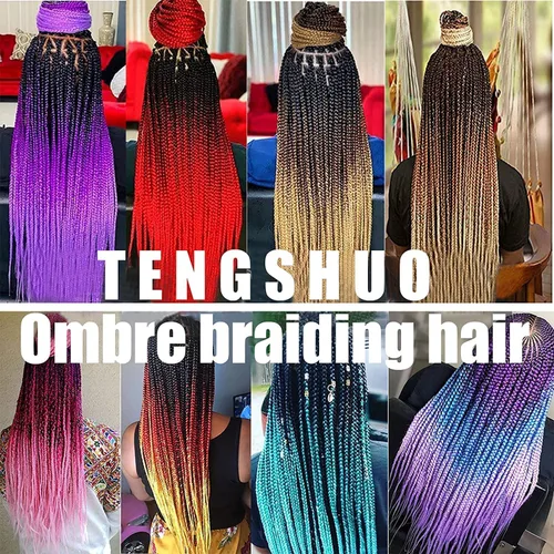 Vista 5 de 3 paquetes de extensiones de cabello sintético para trenzar de color negro a azul, tamaño jumbo ombré, de 24 pulgadas o trenzas de ganchillo