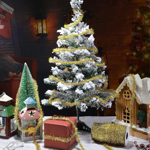 Vista 6 de Syhood Guirnalda de oropel de Navidad de 210 pies con purpurina fina, guirnalda metálica de oropel para festividades, decoración para árbol