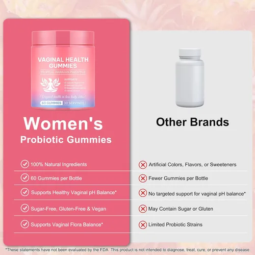 Vista 5 de Probióticos vaginales fuente de gomitas femeninas, equilibrio de pH, gomitas de equilibrio femenino para mujeres, probióticos para mujeres salud