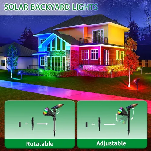 Vista 9 de JSOT Foco solar de paisaje para exteriores, 7 colores cambiantes, lámpara de inundación para jardín, camino, garaje, patio, árbol, piscina