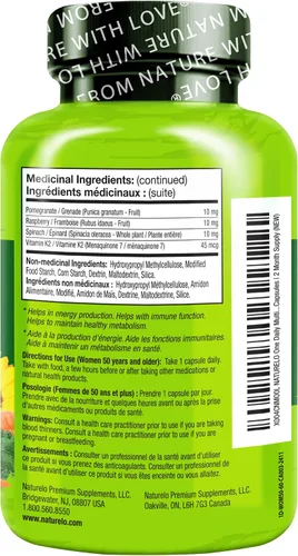Vista 9 de Naturelo Multivitamina de un día para mujeres de más de 50 años (sin hierro) - Apoyo para la menopausia para mujeres mayores de 50 años - Suplemento