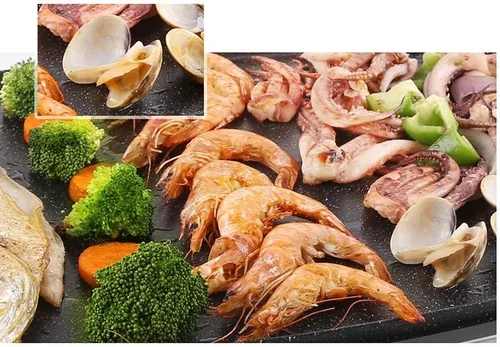 Vista 3 de Parrilla eléctrica de mesa Teppanyaki, parrilla antiadherente, 5 limas con temperatura ajustable, barbacoa de placa caliente para barbacoa, parrilla