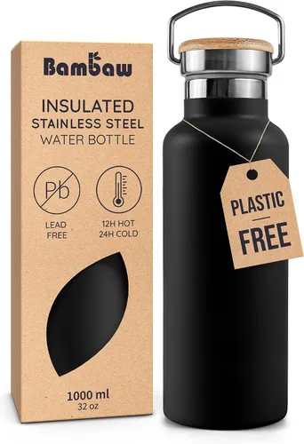 Vista 24 de Bambaw Botella de agua de acero inoxidable de 12 onzas, azul Egeo, 350 ml, de doble pared aislada, a prueba de fugas, apta para lavavajillas, sin