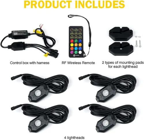 Vista 6 de Xprite - Kit de luces LED RGBW con Bluetooth y control remoto inalámbrico, luces de neón multicolor para vehículos, luces para ruedas y bajos
