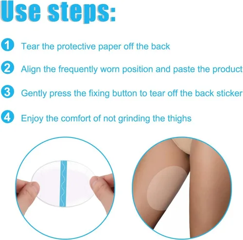 Vista 4 de Adhesivos antirozaduras para el interior del muslo, 20 piezas de cinta autoadhesiva impermeable para muslos, almohadillas invisibles para rodilla