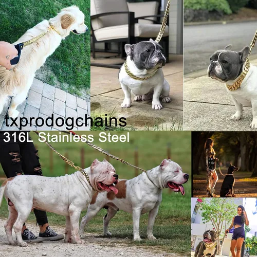 Vista 7 de txprodogchains - Correa grande a prueba de mordidas para perros grandes, correa de cadena dorada de 1.28 pulgadas de grosor con mango acolchado