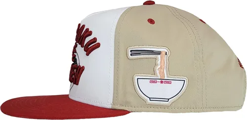 Vista 4 de Naruto Shippuden Ichiraku Ramen Icon Hidden Leaf Village - Sombrero de pico plano ajustable rojo y blanco