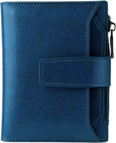 Vista 13 de Bveyzi - Billetera pequeña de cuero para mujer con bloqueo RFID, de dos pliegues con cremallera, con ranuras para tarjetas de crédito y ventana