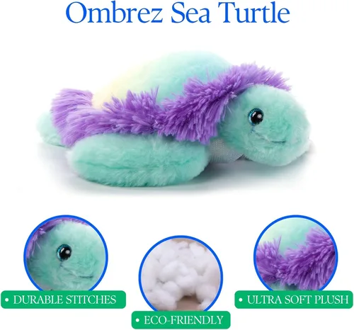 Vista 6 de The Petting Zoo Peluche de tortuga marina, animales marinos Ombrez, tortuga marina arcoíris, juguete de peluche de 12 pulgadas