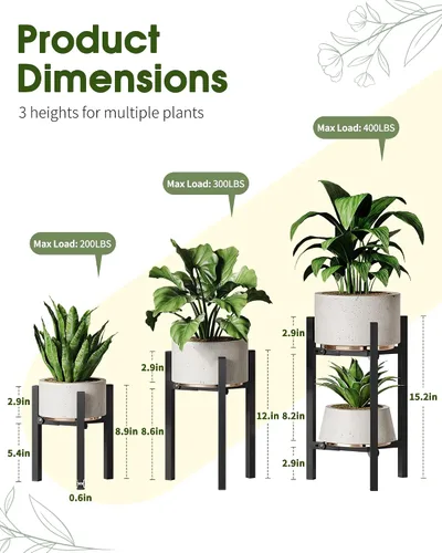 Vista 2 de Paquete de 3 soportes para plantas ajustables para interiores, soporte moderno de metal para plantas de interior, soportes resistentes para plantas