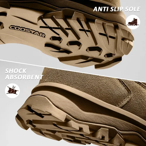 Vista 6 de Coostar Botas tácticas para hombre, ligeras, botas de combate militar, botas de trabajo con cremallera lateral, botas de motocicleta, para Coyote