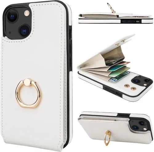 Vista 38 de Folosu Funda tipo billetera compatible con iPhone 14 con soporte para tarjetas, soporte de anillo para dedo con rotación de 360° y función atril