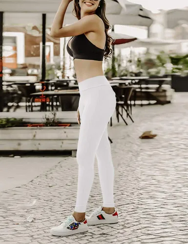 Vista 5 de HIOINIEIY Leggings fruncidos con levantamiento de glúteos para mujer, cintura alta, pantalones de yoga con bolsillos