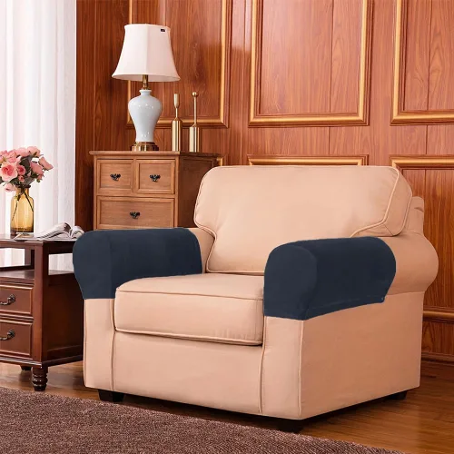 Vista 4 de Funda para reposabrazos de sofá, 2 fundas elásticas para sillas, sofá, sillón, fundas para sillón reclinable (azul marino)