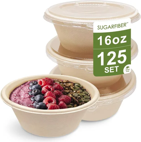 Vista 13 de 32oz Compostable Paper Bowls Disposable Round Soup Bowls with Lids, 500 SET