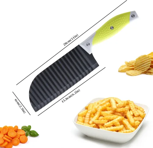 Vista 2 de VRUIFA Cortador de papas fritas para papas fritas, cortador de arrugas para verduras, papas, pepino, zanahoria y fruta, con mango antideslizante