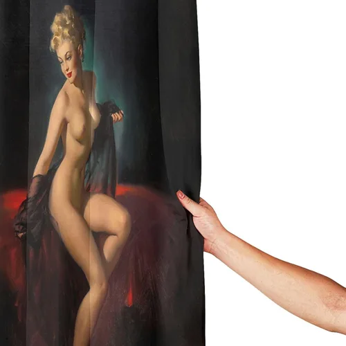 Vista 3 de FUNNY KIDS' HOME Cortinas de ducha retro con pin up para baño, pintura al óleo, arte de lienzo, decoración de baño, sexy dama bañándose