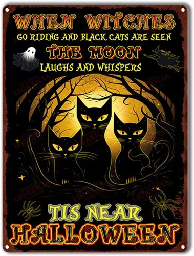 Vista 10 de Letrero de lata retro con diseño de gato negro, regalo de mamá de gato, decoración de gato negro de Halloween, regalo para amantes de los gatos