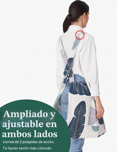 Vista 3 de Delantales ajustables con espalda cruzada para mujer con bolsillos de algodón y lino para cocinar y hornear banana ( Banana Leaf )