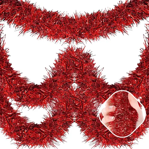 Vista 8 de Guirnalda de oropel de Navidad rosa macarrón de 50 pies, guirnalda de papel de aluminio metálico para colgar en la pared, telón de fondo