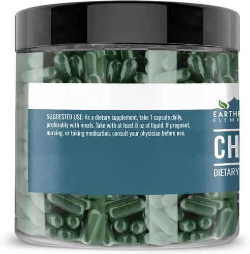 Vista 3 de Earthborn Elements Chlorella 200 cápsulas, pura y sin diluir, sin aditivos