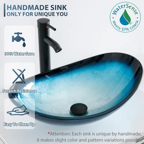 Vista 5 de eclife Lavabo de tocador de baño de 24 pulgadas, gabinete de metal moderno con estante inferior, fregadero azul para barco y grifo de ahorro de agua