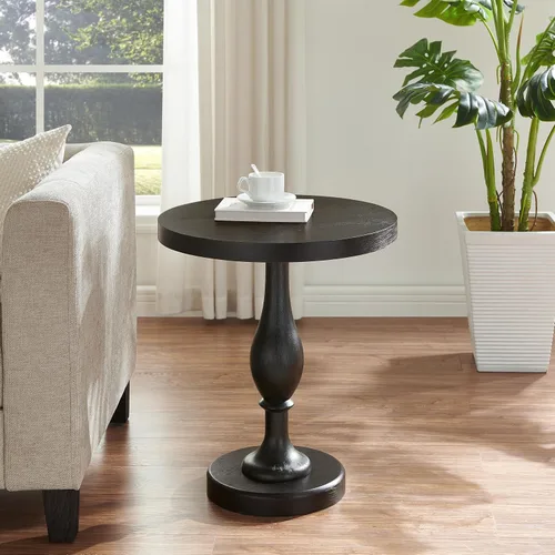 Vista 3 de Roundhill Furniture Solmere - Mesa auxiliar redonda de madera de 22 pulgadas, color negro