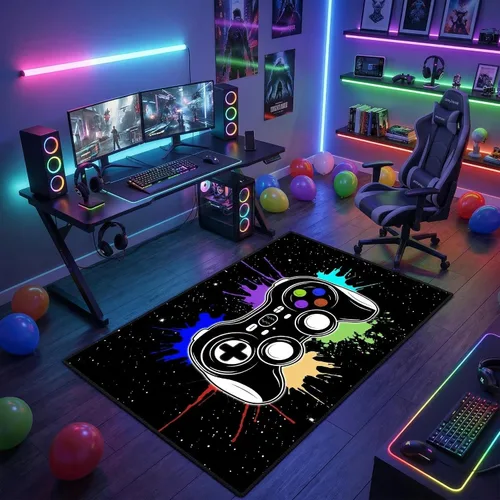 Vista 33 de Alfombra de suelo con estampado de videojuegos 3D para niños, alfombra pequeña roja para dormitorio, tapete de piso para habitación de niños