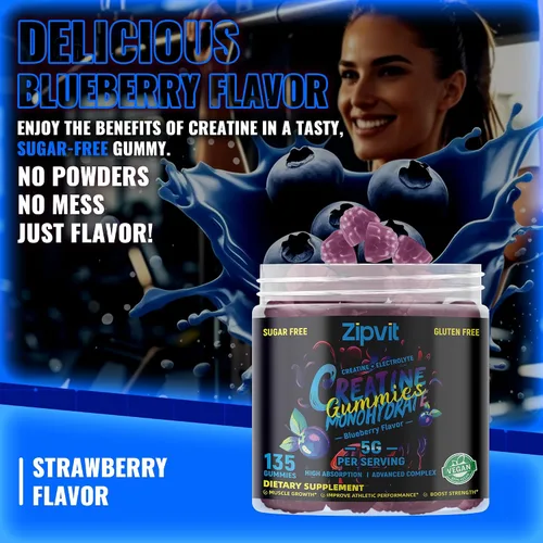 Vista 4 de zipvit Gomitas de monohidrato de creatina (0.18 onzas), energía previa al entrenamiento y apoyo al crecimiento muscular para hombres y mujeres