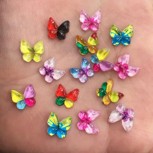 Vista 4 de Diamantes de imitación de mariposa con parte trasera plana, 80 unidades de 0.394 pulgadas, dijes de mariposa de resina para uñas, adornos, álbumes