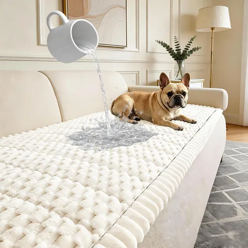 Vista 16 de Funda para sofá para perros lavable, fundas para sofá de 3 cojines no deslizantes, duraderas y peludas, funda para sofá apta para mascotas, Beige