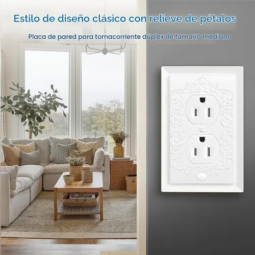 Vista 2 de Cubiertas Decorativas para Enchufes Placa de Pared, Diseño de Relieve de Pétalos Estilo Clásico, Cubierta Decorativa Moderna para Interruptor de Luz
