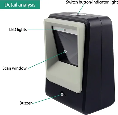 Vista 5 de Escáner de código de barras QR 2D, symcode Omnidireccional Manos Libres USB Lector de Código de Barras Automático para Pagos Móviles Computadora
