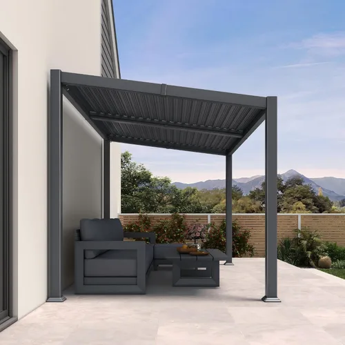 Vista 11 de PURPLE LEAF Pérgola con listones de techo rígido de 8 x 10, pérgola de aluminio para patio al aire libre con techo ajustable a prueba de lluvia
