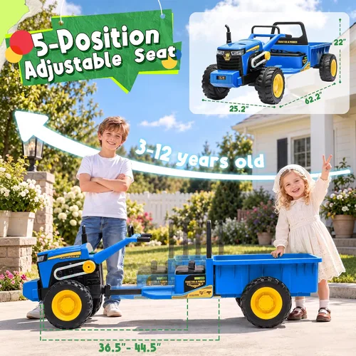 Vista 7 de Tractor de paseo para niños de 24 V con caja de carga grande para Azul